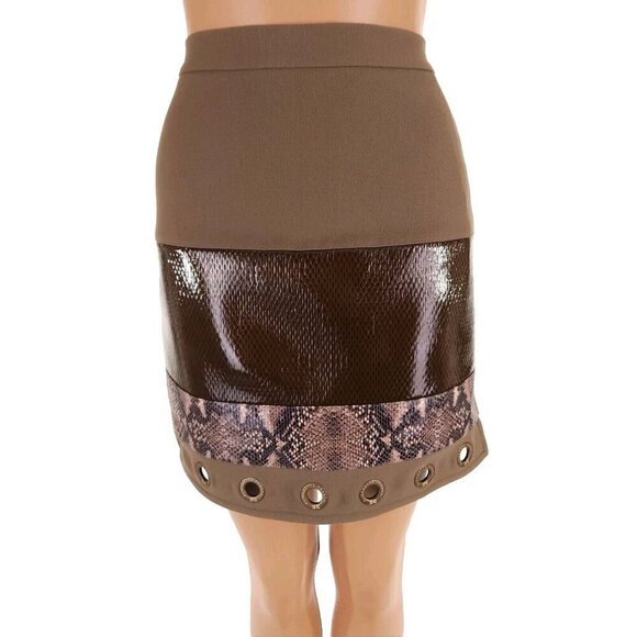 Elisabetta Franchi Reptile Panel Mini Skirt 40 US 4 S Brown NWT - Picture 1 of 13